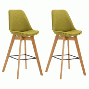 Décoshop26 - Lot de 2 tabourets de bar style scandinave avec dossier en tissu vert et structure en bois naturel 10_0006809 - 3000265778413