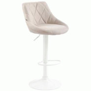 Décoshop26 - Tabouret de bar chaise haute x 1 avec coutures décoratives assise en tissu crème pieds métal blanc 10_0005091 - blanc 3000252457284 Décoshop26 - Tabouret de bar chaise haute x 1 avec coutures décoratives assise en tissu crème pieds métal blanc 10_0005091 - blanc 3000252457284