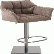 Décoshop26 - Tabouret de bar x1 réglable en tissu marron clair assise enveloppante capitonnée avec base carrée acier inoxydable 10_0006696 - marro