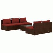 Helloshop26 - Salon de jardin meuble d'extérieur ensemble de mobilier 6 pièces avec coussins résine tressée marron 02_0016899 - marron verre 30002