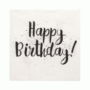 Serviettes, 3 plis pliage ¼ 33 cm x 33 cm "Happy Birthday" (360 unités) PAPSTAR - blanc papier 89711-C