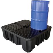 Bac de rétention en plastique pour 4 fûts - capacité 485 litres - caillebotis amovibles