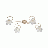 BeLight Plafonnier Alice Ivoire, Déco Or Antique, Verre Albâtre D.14, 4 Lumières 87X40 Cm, Idéal Entrée Ou Couloir - doré 8050713216177
