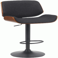Décoshop26 - Tabouret de bar x1 style moderne rétro en tissu noir assise en bois courbé couleur noyer cadre métal noir 10_0005918 - 3000265296443