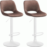 Décoshop26 - Tabourets de bar chaises haute x2 avec repose-pieds en velours marron piètement métallique blanc 10_0004090 - marron métal 3000251924213