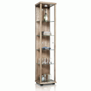 K-Möbel vitrine en verre chêne Sonoma (176x37x33 cm) avec 4 étagères en verre réglables en hauteur,LED - modèle de voiture vitrine d'argent - gr