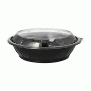 Papstar 25 saladiers, PET 1000 ml Ø 21,8 cm - 6 cm noir "Snap It" avec couvercle R-PET transparent - noir plastique 39231090