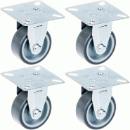 Roulette 50mm 2" à bandage caoutchouc gris, fixe, capacité 160kg, jeu de 4 Roulette 50mm 2" à bandage caoutchouc gris, fixe, capacité 160kg, jeu de 4