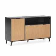 VS Venta-stock Buffet Denis 3 portes 1 trou, couleur Noir/Bois - noir Bois manufacturé I23119