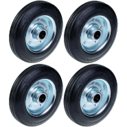 Roue 200mm 8" en caoutchouc noir avec alésage central en acier pressé 25mm 185kg - Lot de 4 Roue 200mm 8" en caoutchouc noir avec alésage central en acier pressé 25mm 185kg - Lot de 4