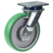 Roulette pivotante de 200 mm avec polyuréthane élastique convexe vert sur centre en fonte w Roulette pivotante de 200 mm avec polyuréthane élastique convexe vert sur centre en fonte w