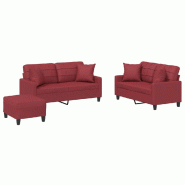 Ensemble de canapés 3 pcs et coussins rouge bordeaux similicuir Modèle Intemporel Moderne - 8721012063433