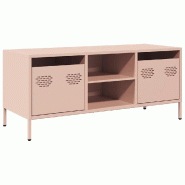 Helloshop26 - Meuble TV style industriel avec 2 compartiments et 2 tiroirs 101,5 x 39 x 43,5 cm en acier laminé à froid rose 02_0049734 - rose acier