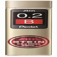 Pentel C272W-B Mines pour Porte-mines Tracé 0,2 mm Densité B - noir plastique C272W-B