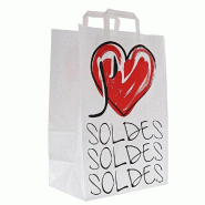 Sac kraft rouge et blanc poignées plates 32x17x45cm - par 50 - motif SOLDES