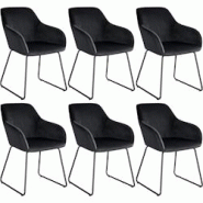 Tectake Lot 6 chaises de salle à manger aspect velours rembourré noir - 405935 - noir polyester 405935 Tectake Lot 6 chaises de salle à manger aspect velours rembourré noir - 405935 - noir polyester 405935