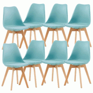 8 Chaises Tulipes Salle à Manger Scandinaves Bm Home Salle de Bureau, Pieds en Bois de Hêtre Massif, BLEUES - bleu plastique 3666630015813