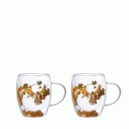 Aulica Tasses à thé double paroi fleurs dorées 350ml - lot de 2 - doré 241001 Aulica Tasses à thé double paroi fleurs dorées 350ml - lot de 2 - doré 241001