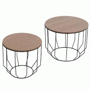 Décoshop26 - Lot de 2 tables basses gigognes en métal et bois plaqué chêne huilé style industriel 04_0008804 - métal 3000267154628
