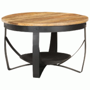 Décoshop26 - Table basse style industriel rustique Ø68 x 43 cm bois de manguier brut et fer DEC040234 - Bois massif 3000264820052