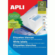 Étiquettes blanches Apli dim. 38 x 21,2 mm (l x h), 6 500 pièces, 65 par feuille (1283) - 8410782012832