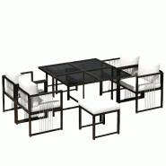 Merax ensemble repas de jardin, 7-pièces, tressage corde, noir - multicolore multi-matériau OT31012A