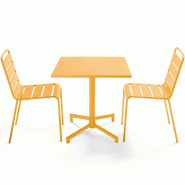 Oviala Business Ensemble table 70 cm et 2 chaises de jardin en métal jaune - jaune acier 114667