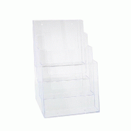 Porte-brochure de comptoir ou mural A5 - 4 compartiments - Transparent - Polystyrène injecté