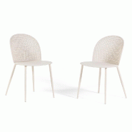 RATTATAN Set de 2 chaises en polypropylène avec pieds en métal, design moderne, dossier tressé pour cuisine, jardins couverts, bars et restaurants
