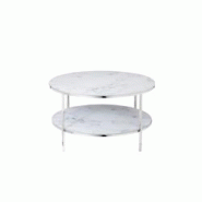 SalesFever Table basse ronde|avec 2 étagères|Plaque de verre revêtue d'une feuille d'aluminium aspect marbre|Cadre en métal|L80xP80xH45cm|blanc-ch SalesFever Table basse ronde|avec 2 étagères|Plaque de verre revêtue d'une feuille d'aluminium aspect marbre|Cadre en métal|L80xP80xH45cm|blanc-ch
