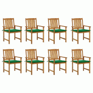 VidaXL Chaises De Jardin Avec Coussins Lot De 8 Bois D Acacia Solide - vert 3078171