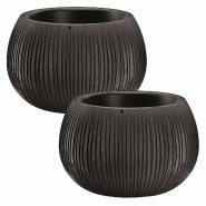 WellHome - Lot de 2 pots 2,3 L Beton Bowl Ø23,8 cm chacun, coloris ciment noir - gris plastique PK4191