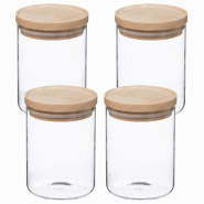 WellHome - Lot de 4 bocaux en verre et bois de 600 ml - transparent verre PK3929