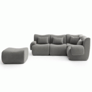 Canapé d'angle modulaire MILYSOFA SOFATIME 4 places avec méridienne Tissu fine bouclette Gris nuage - MS-TIME-5-CG