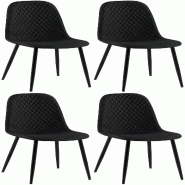 Décoshop26 - Chaises de salle à manger x4 coutures décoratives losanges assise en tissu noir pieds métal noir mat 10_0007733 - noir métal 3000266