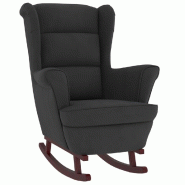 Décoshop26 - Fauteuil à bascule et pieds en bois massif d'hévéa et velours noir extra confort DEC029150 - noir Bois massif 3000257232350