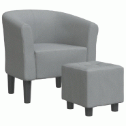 Décoshop26 - Fauteuil lounge assise confortable design moderne avec repose-pied en tissu gris clair DEC026420 - gris 3000255806805