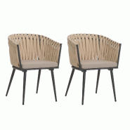 Décoshop26 - Lot de 2 chaises de jardin confortables en aluminium 82 x 61 x 57 cm style moderne avec coussins marron clair 04_0009749 - marron alumin