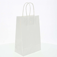 Sac-cadeau kraft blanc poignée torsadée avec bande adhésive 14x8.5x21.5cm par 50