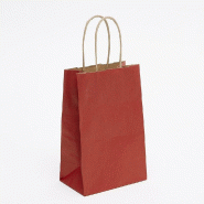 Sac kraft lisse poignées torsadées rouge 14x8,5x21,5cm - par 50 - format compact et robuste