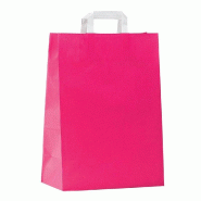 Sac kraft poignées plates fuchsia 32x17x44cm - Paquet de 50 sacs - Économique et résistant