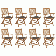 VidaXL Chaises Pliables D Extérieur Et Coussins Lot De 8 Bois D Acacia - gris 3075093