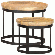 VidaXL Tables d'appoint rondes 2 pcs Bois de manguier solide et acier Modèle Luna Signature Plus - 286470