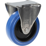 Roulette fixe en acier inoxydable de 125 mm avec roue centrale en nylon et caoutchouc élastique bleu Roulette fixe en acier inoxydable de 125 mm avec roue centrale en nylon et caoutchouc élastique bleu