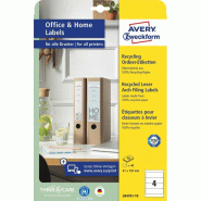 AVERY 40 étiquettes blanches recyclées pour dos de classeur, format 192 x 61 mm (10 feuilles A4 / cdt) - 4004182085080