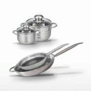 Batterie de cuisine avec 2 faitouts 12/16 cm et 2 poêles de cuisson 28/32 cm en inox et sans PFAS Elo Collection Relief Solution Brillant - gris 3176_0