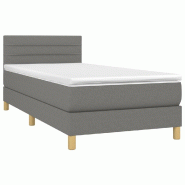 Décoshop26 - Cadre de lit LED avec sommier tête de lit matelas 100x200 cm tissu gris foncé TDL0208436 - gris 3001540147764