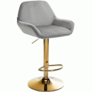 Décoshop26 - Tabouret de bar x1 repose-pieds en forme d'arc en métal doré assise en velours gris 10_0004542 - gris 3000252166179 Décoshop26 - Tabouret de bar x1 repose-pieds en forme d'arc en métal doré assise en velours gris 10_0004542 - gris 3000252166179