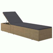 Helloshop26 - Transat chaise longue bain de soleil lit de jardin terrasse meuble d'extérieur résine tressée marron et gris foncé 02_0012924 - marr