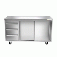 Meuble bas inox 1400x700 mm avec 3 tiroirs à gauche sur roulettes PREMIUM - GOLDINOX - gris inox 3701770814046